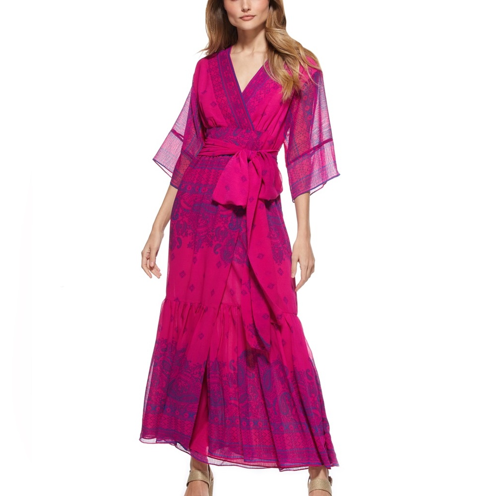 Scoop Orchid Paisley Pink Maxi Faux Wrap Dress | S